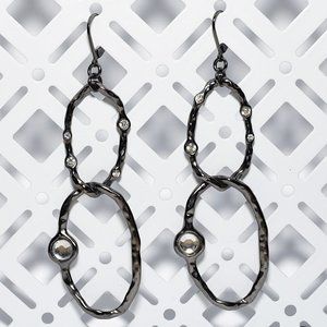 Dark Chrome Linked-Ring Dangle Earrings